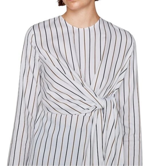 Zara Cotton Poplin Striped Bow Long Sleeve Tunic Top - Picture 1 of 15